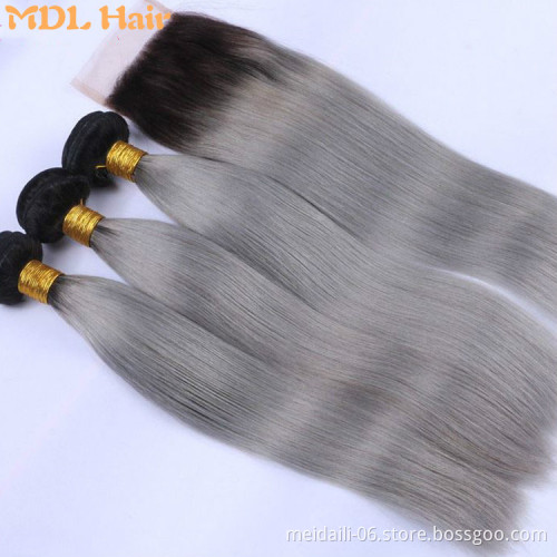 1B/ Grey Mink Straight Ombre Hair Double Drawn Shedding Free Remy Brazilian 100% Human Hair Bundles